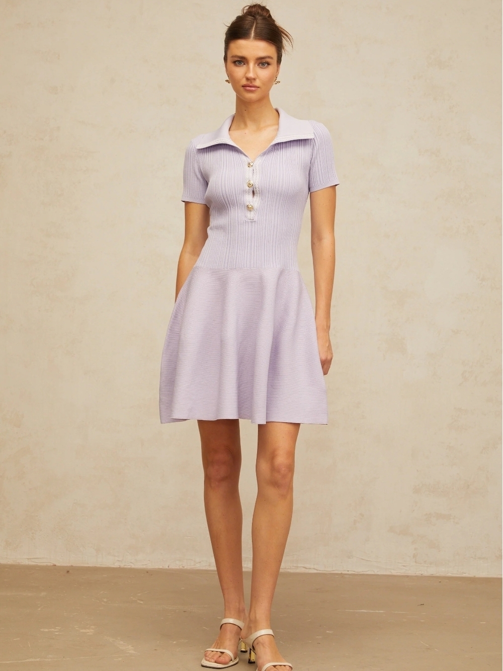 Lilac Short-Sleeve Polo Knit Dress